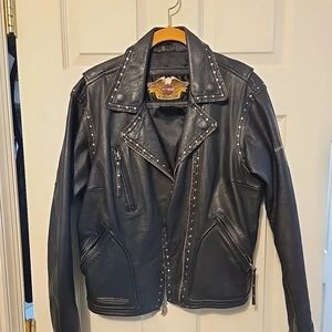 Harley Davidson Ladiws Size M Black Leather Studded Jacket With Embroidery